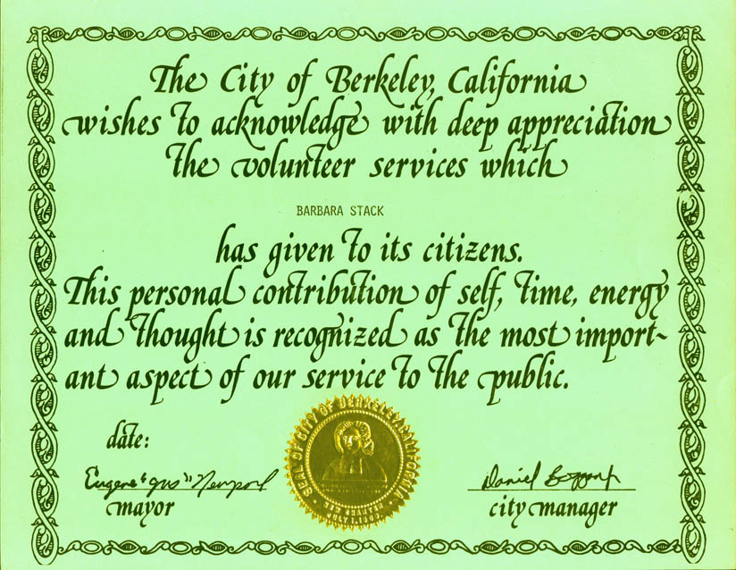 Berkeley Mayor Gus Newport Certificate